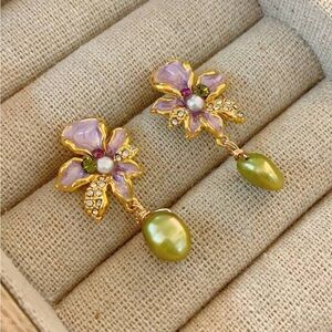 Elegant Gold and Purple Floral Earrings
